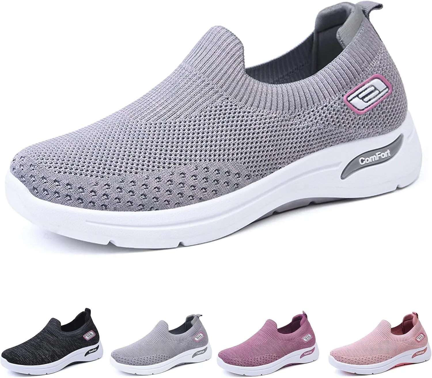 Summer Sneakers for Women Slip On Casual Mesh-Comfortable Tennis Workout Sneakers Breathable Lightweight Orthopedic Shoes with Arch Support Fashion Soft Sole Shoes