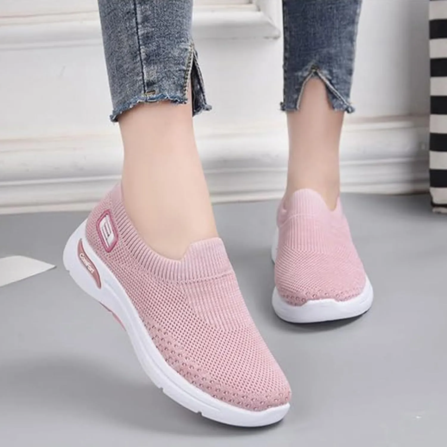 Summer Sneakers for Women Slip On Casual Mesh-Comfortable Tennis Workout Sneakers Breathable Lightweight Orthopedic Shoes with Arch Support Fashion Soft Sole Shoes