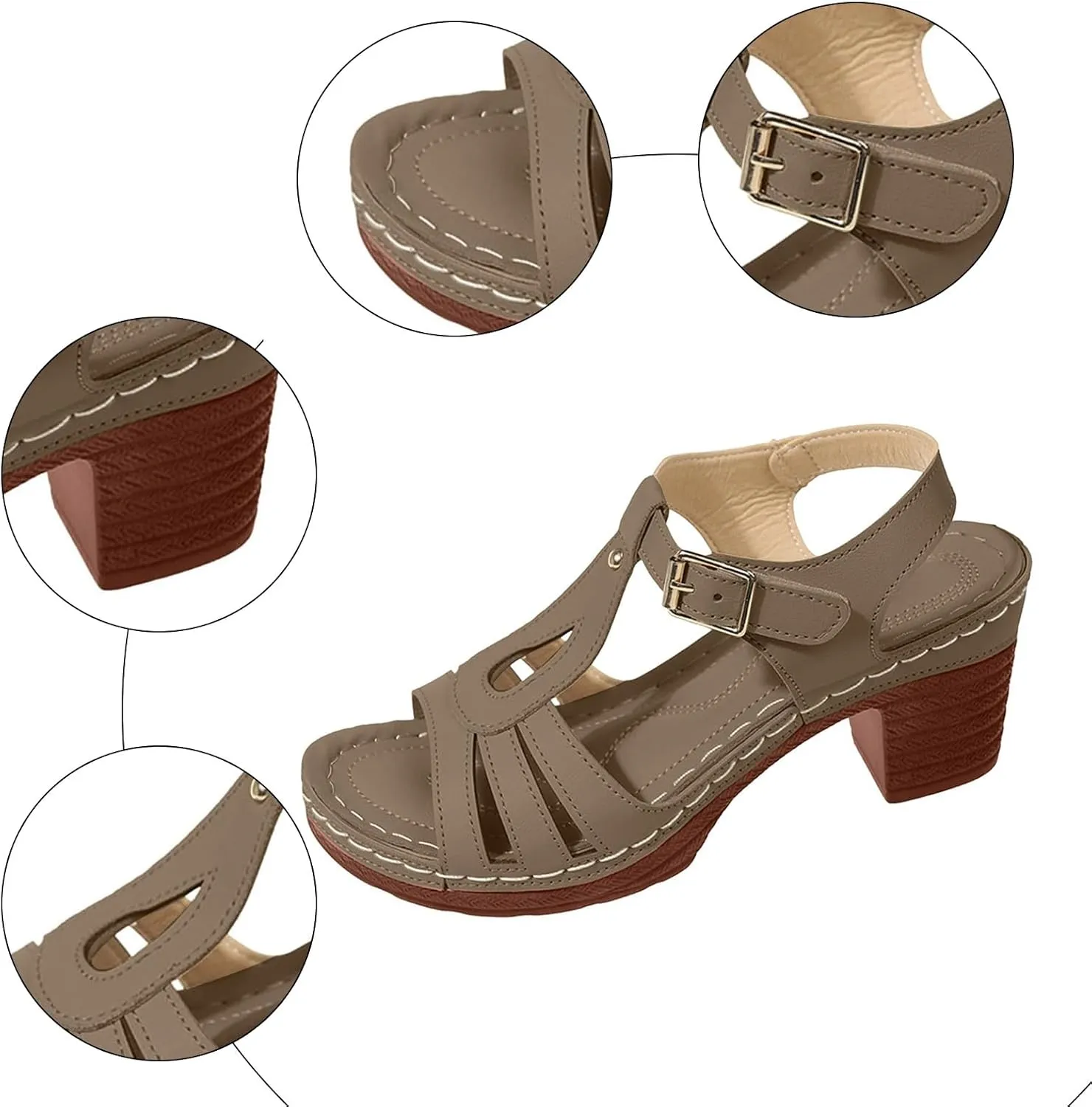 Summer Wedge Sandals for Women Comfortable Open Toe Sandals Chunky Heel Fish Mouth Platform Sandal Dressy Casual Beach Walking Shoes with Ankle Strap