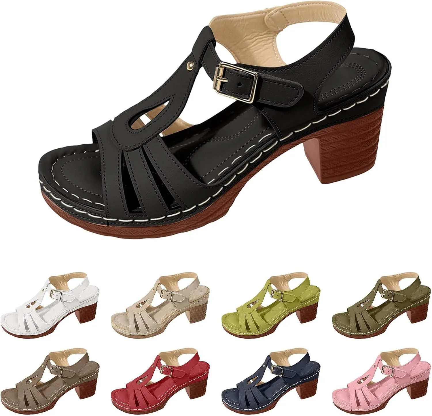 Summer Wedge Sandals for Women Comfortable Open Toe Sandals Chunky Heel Fish Mouth Platform Sandal Dressy Casual Beach Walking Shoes with Ankle Strap