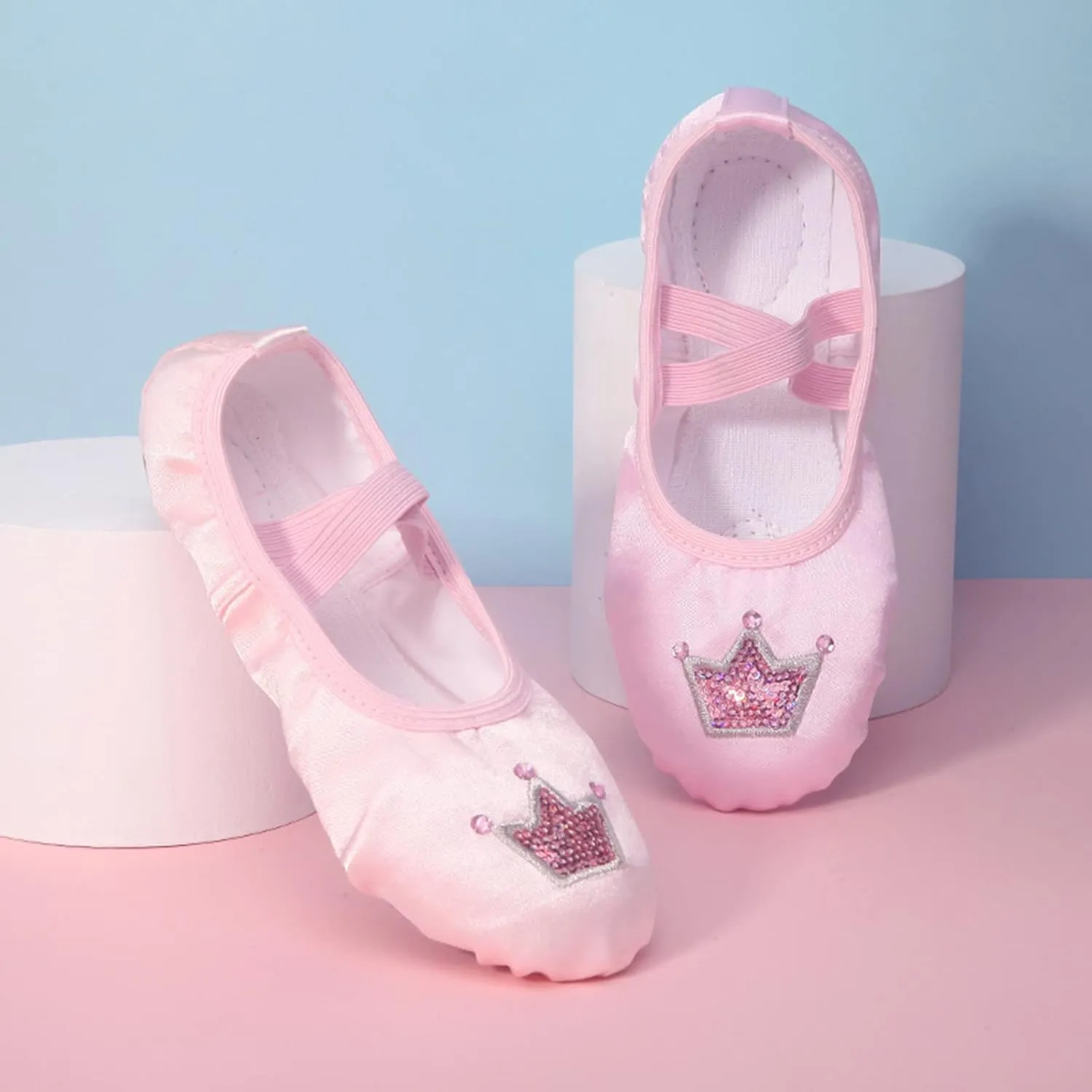Toddler Ballet Shoes for Girls Star Satin Ballet Slippers for Kids Toddler Dance Shoes Soft Leather Practice Slippers