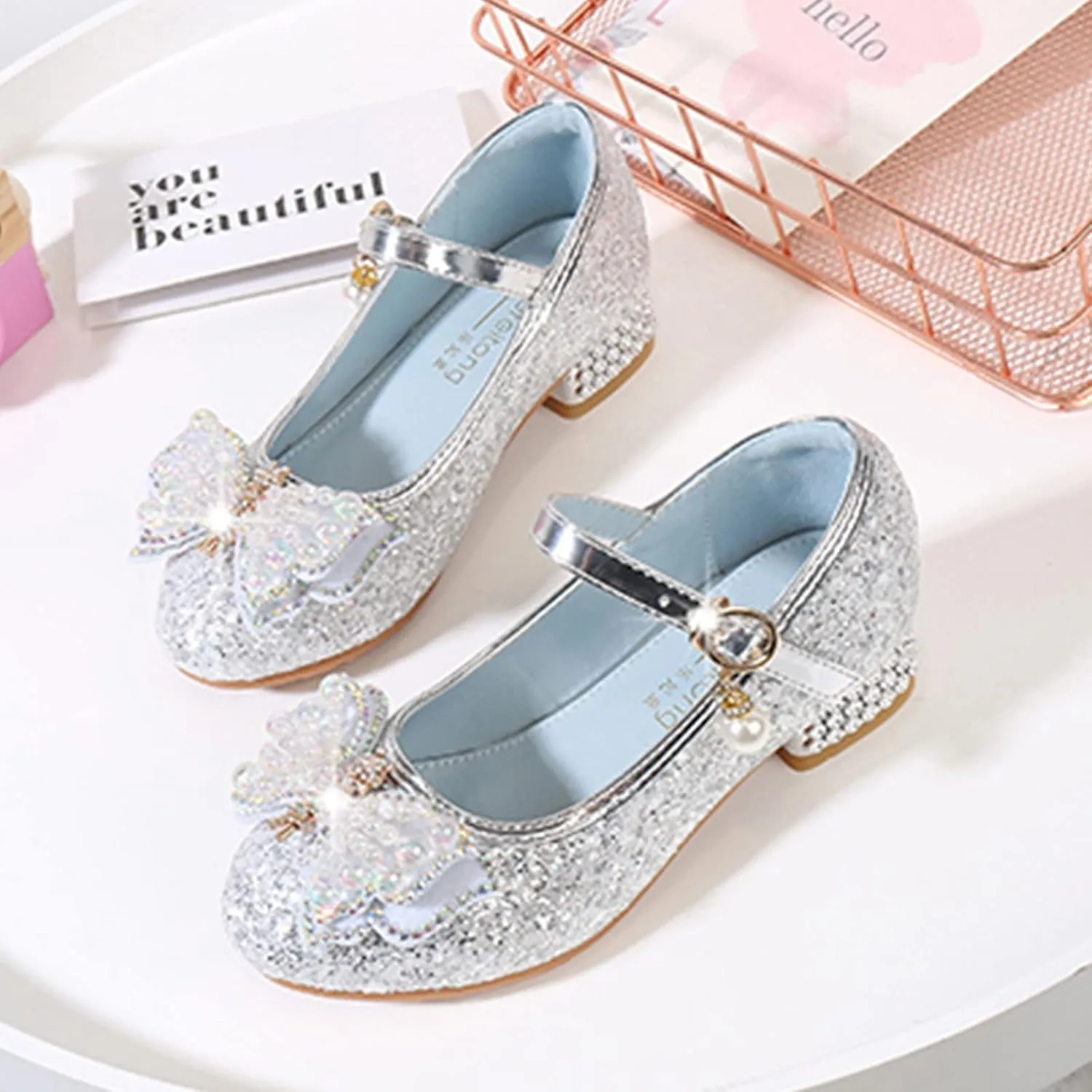 Toddler Flower Girl Bowknot Mary Jane Dress Shoes Cute School 𝗨niform Platform Kids Little Girls Slippers Size 9