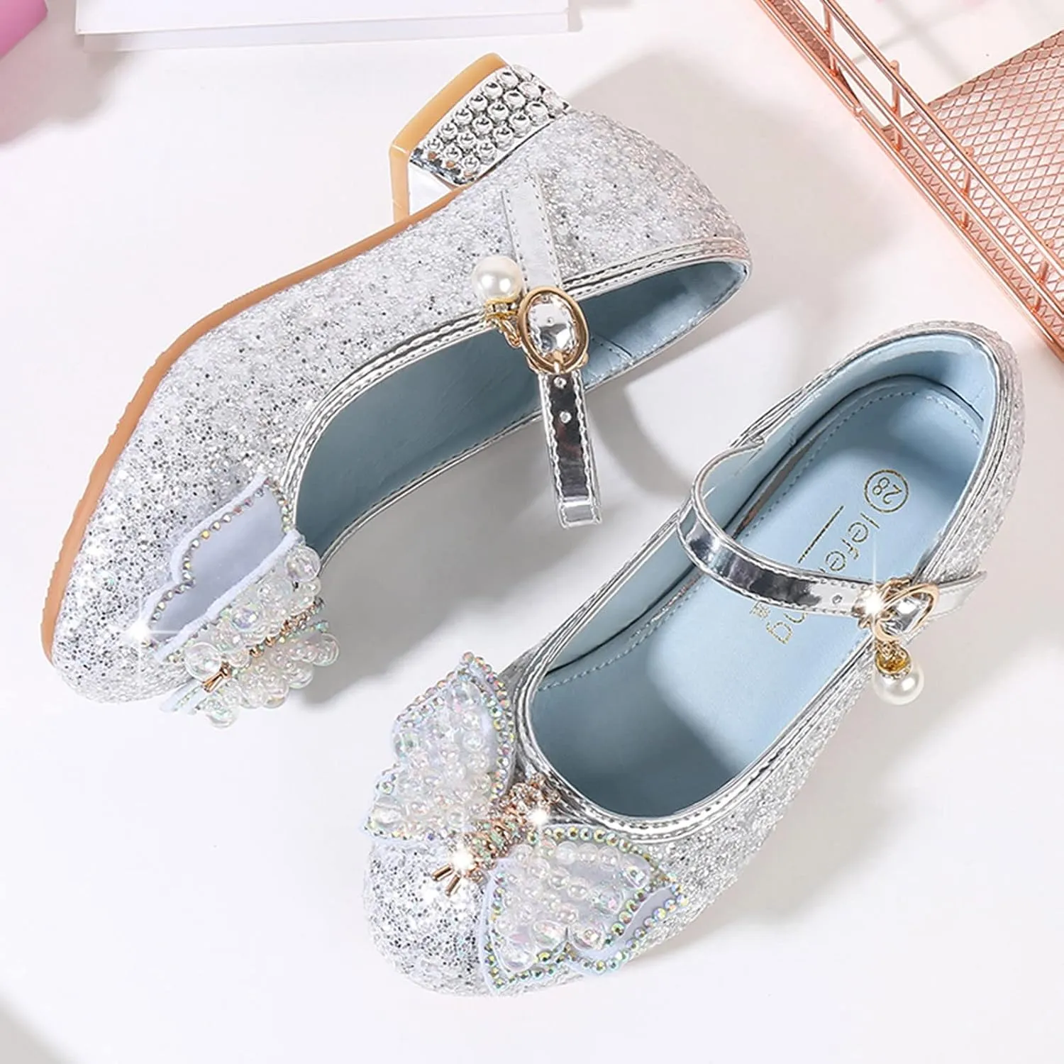 Toddler Flower Girl Bowknot Mary Jane Dress Shoes Cute School 𝗨niform Platform Kids Little Girls Slippers Size 9
