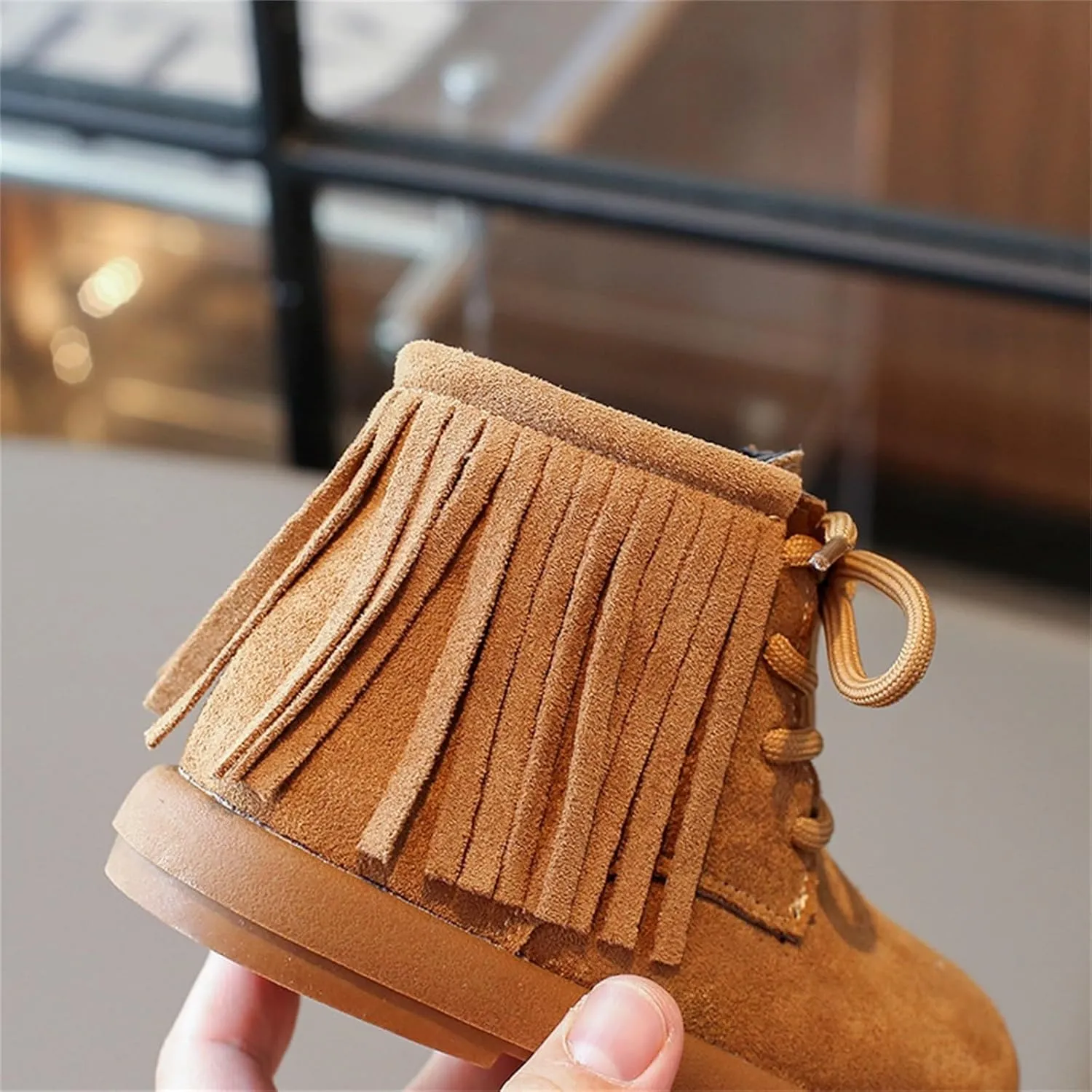 Toddler Girls Fashion Tassel Ankle Boots Round Toe Solid Color Fashion Outdoor Warm  Lined Soft Hiking Shoes