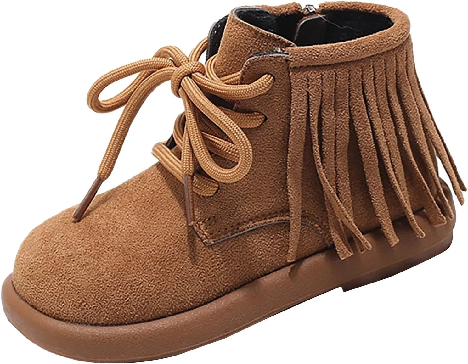 Toddler Girls Fashion Tassel Ankle Boots Round Toe Solid Color Fashion Outdoor Warm  Lined Soft Hiking Shoes