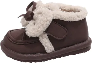 Toddler Girls Fleece Plush Ankle Boots Kids Winter Fashion Cute Bowknot Cotton Fr ining Comfy Soft Girl Shoes Cute