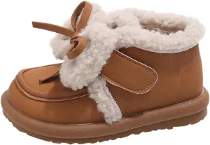 Toddler Girls Fleece Plush Ankle Boots Kids Winter Fashion Cute Bowknot Cotton Fr ining Comfy Soft Girl Shoes Cute