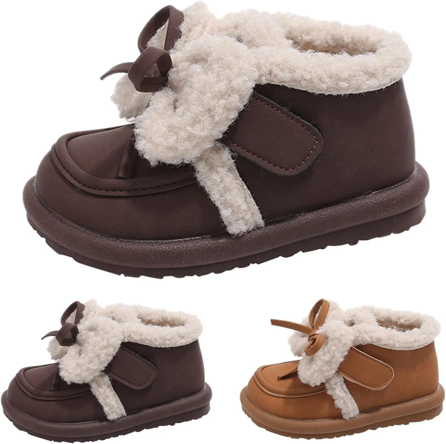Toddler Girls Fleece Plush Ankle Boots Kids Winter Fashion Cute Bowknot Cotton Fr ining Comfy Soft Girl Shoes Cute
