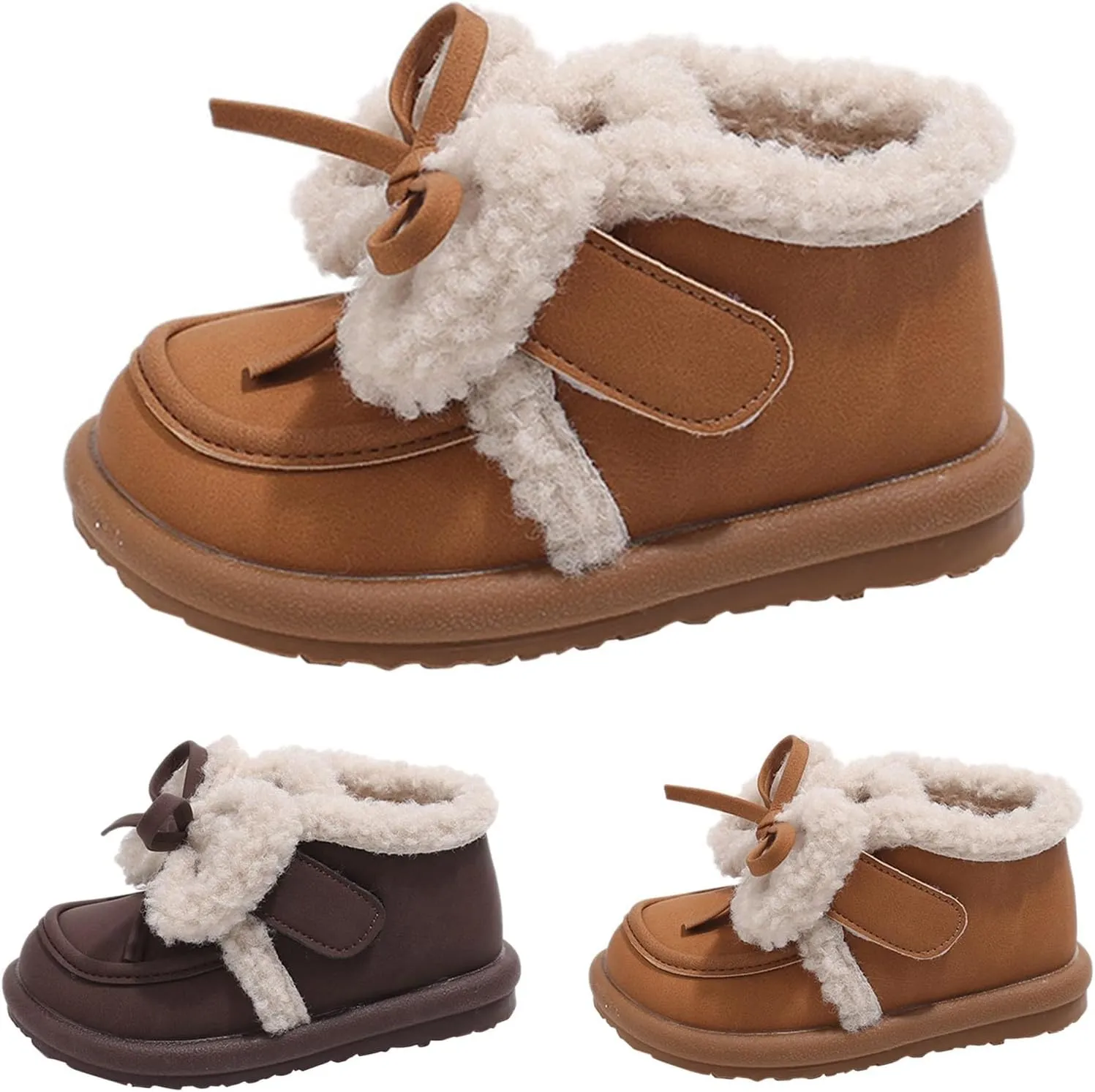 Toddler Girls Fleece Plush Ankle Boots Kids Winter Fashion Cute Bowknot Cotton Fr ining Comfy Soft Girl Shoes Cute