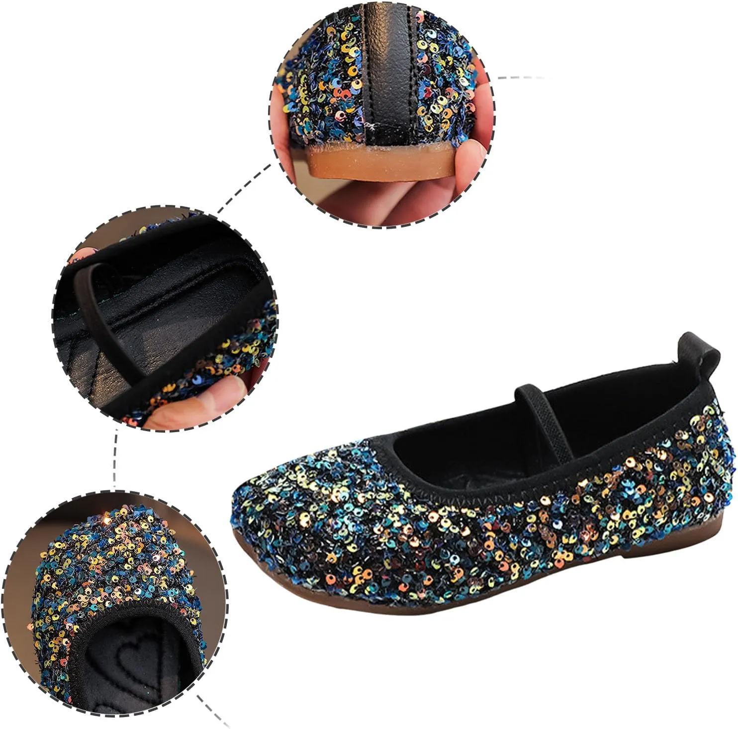 Toddler Girls Mary Jane Dress Shoes Ballet Flats Dress Up Shoes Sparkly Princess Mary Jane Shoes Uniform Dress Shoes