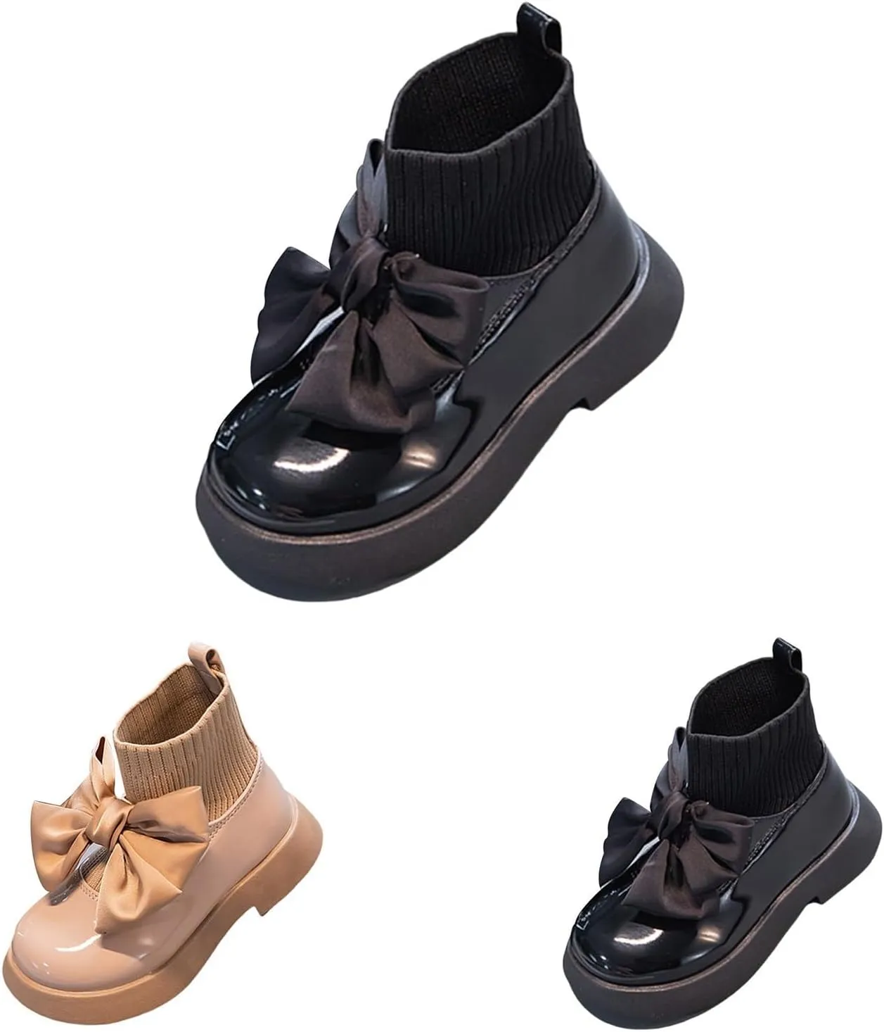 Toddler Girls Mary Jane Flat Ankle Boots Socks Shoes Fashion Sweet Chunky Leather Dress Shoes for Little/Big Kids