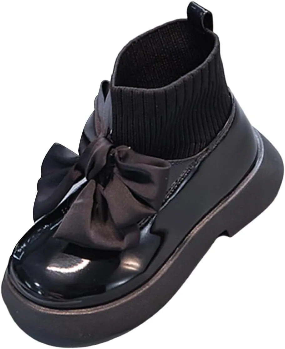 Toddler Girls Mary Jane Flat Ankle Boots Socks Shoes Fashion Sweet Chunky Leather Dress Shoes for Little/Big Kids