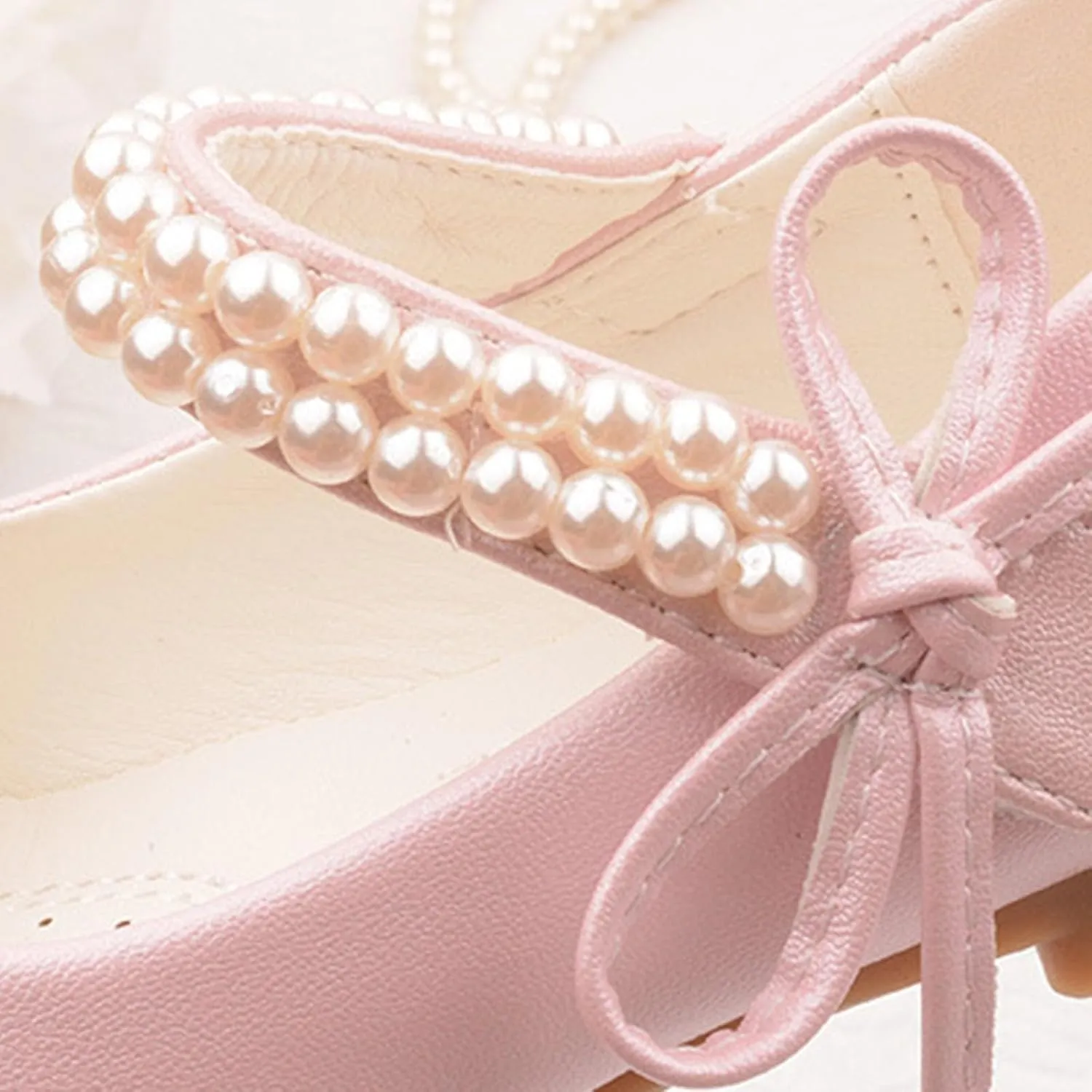 Toddler Girls Pearls Straps Mary Jane Shoes Bowknot Flat Kids Princess Dress Up Sandals Wedding P𝐚rty Outdoor