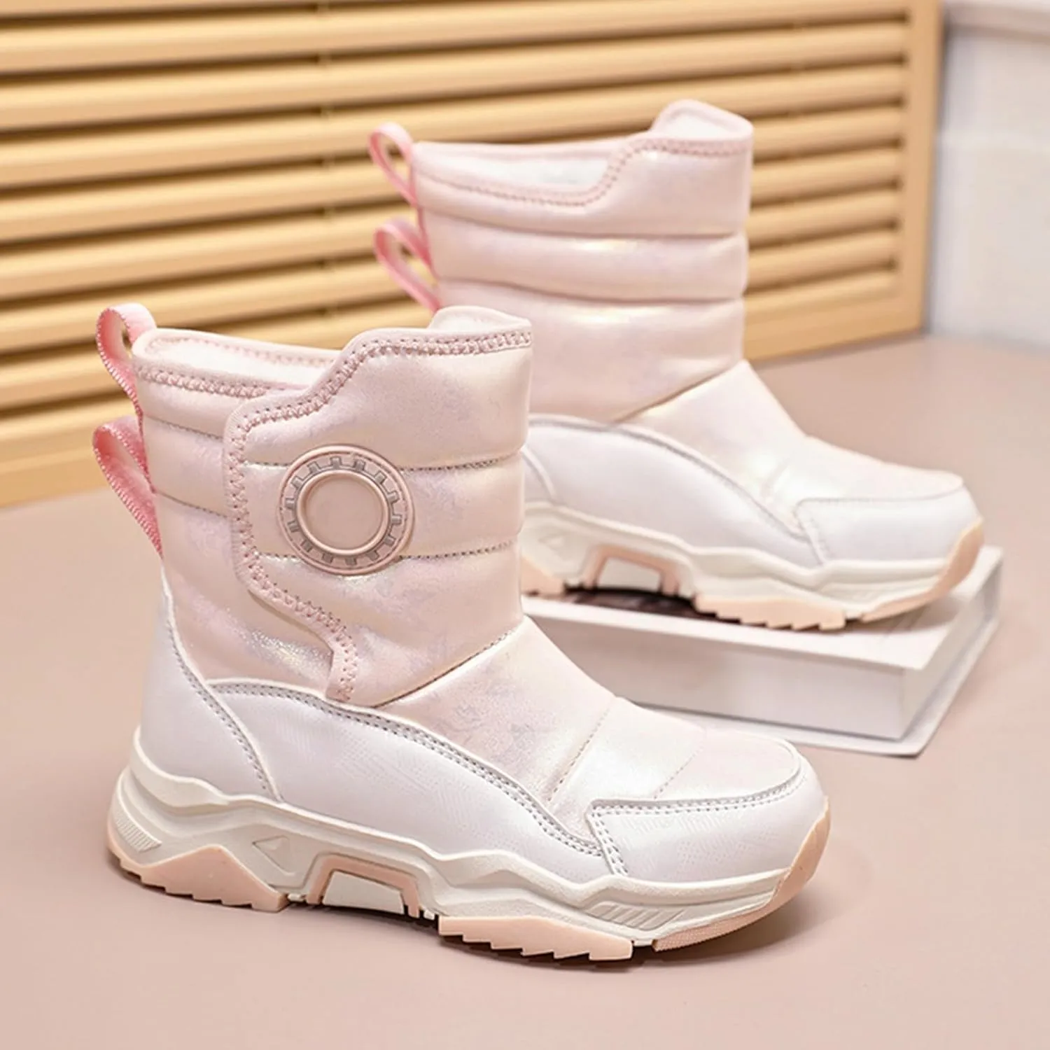 Toddler Girls' Snow Boots Ankle Snow Boots Kids Fur Lined Snow Shoes Kids Winter Boots Windproof Warm Baby Boys Girls