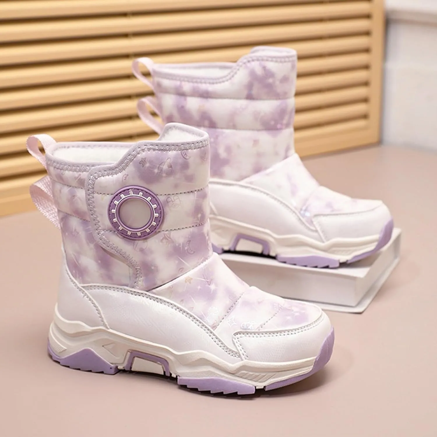 Toddler Girls' Snow Boots Ankle Snow Boots Kids Fur Lined Snow Shoes Kids Winter Boots Windproof Warm Baby Boys Girls