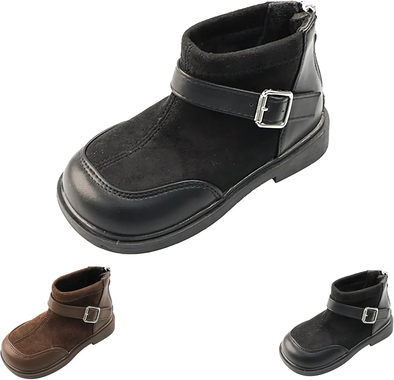 Toddler Kids Girls Classic Buckle Ankle Boots PU Leather Anti Slip Outdoor Casual Hiking Shoes Girls Lined Boots Size 1