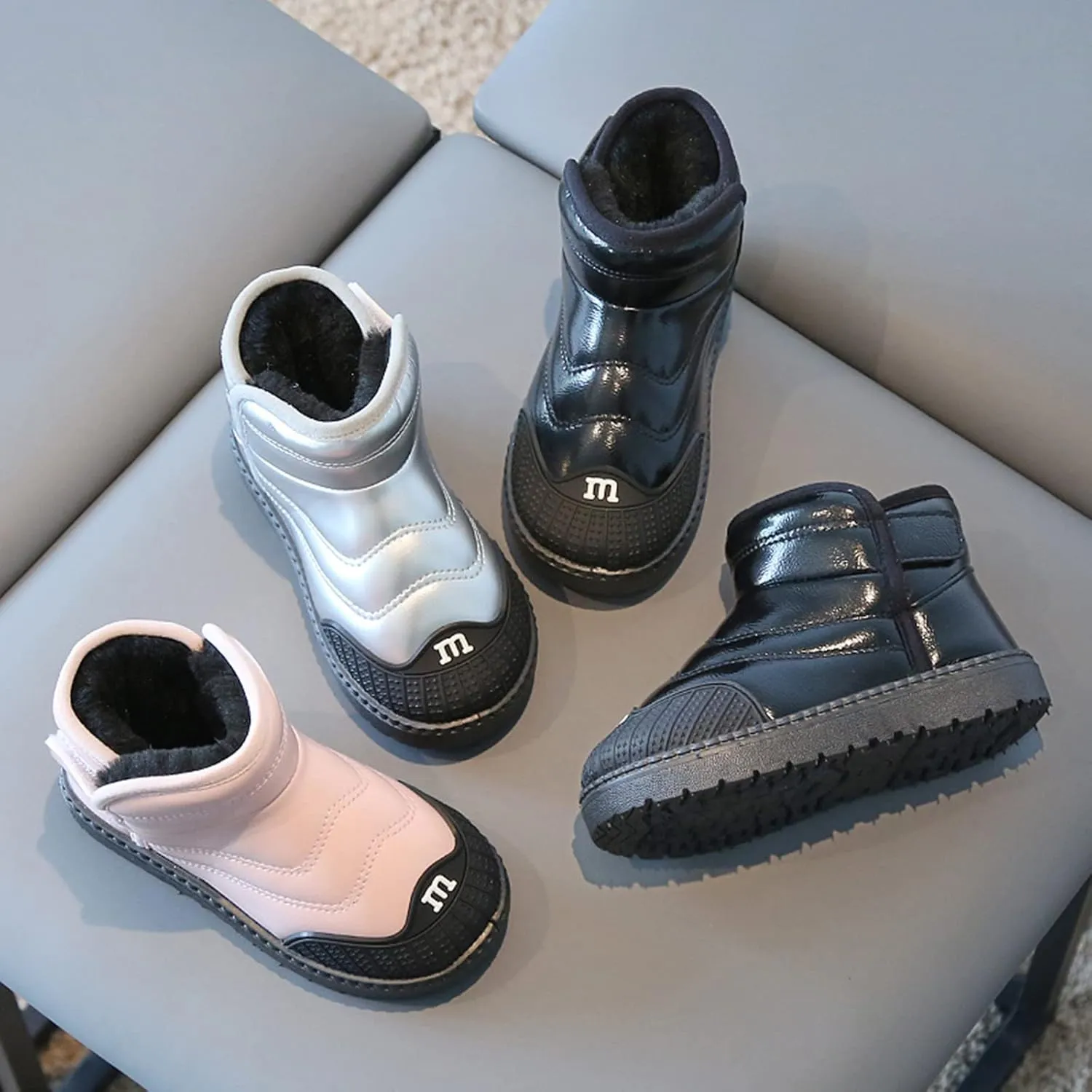 Toddler PU Leather Non-slip Resistan Ankle boots Kids Snow Boots Girl's Warm Winter Wterproof Outdoor Boot