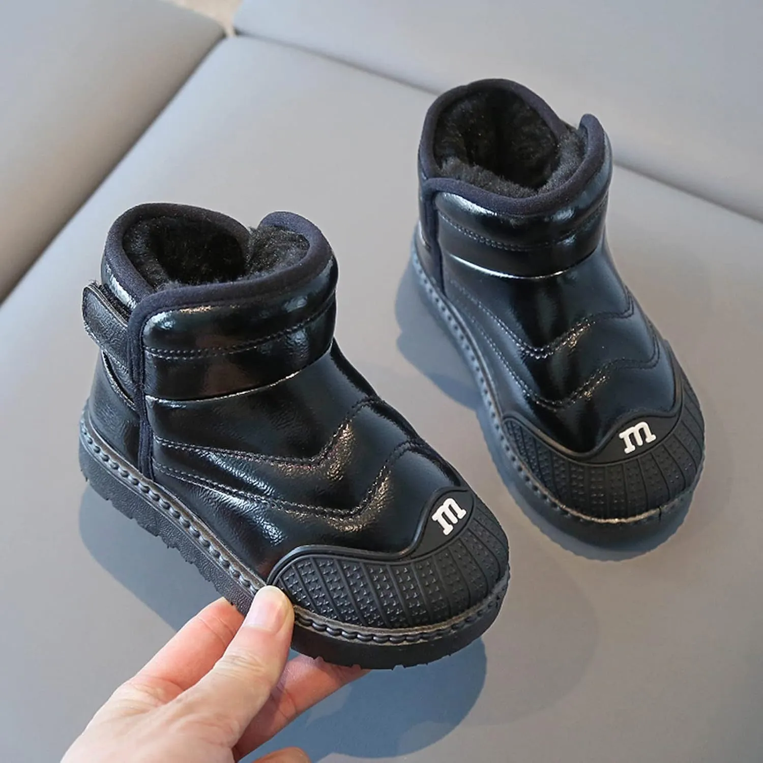 Toddler PU Leather Non-slip Resistan Ankle boots Kids Snow Boots Girl's Warm Winter Wterproof Outdoor Boot