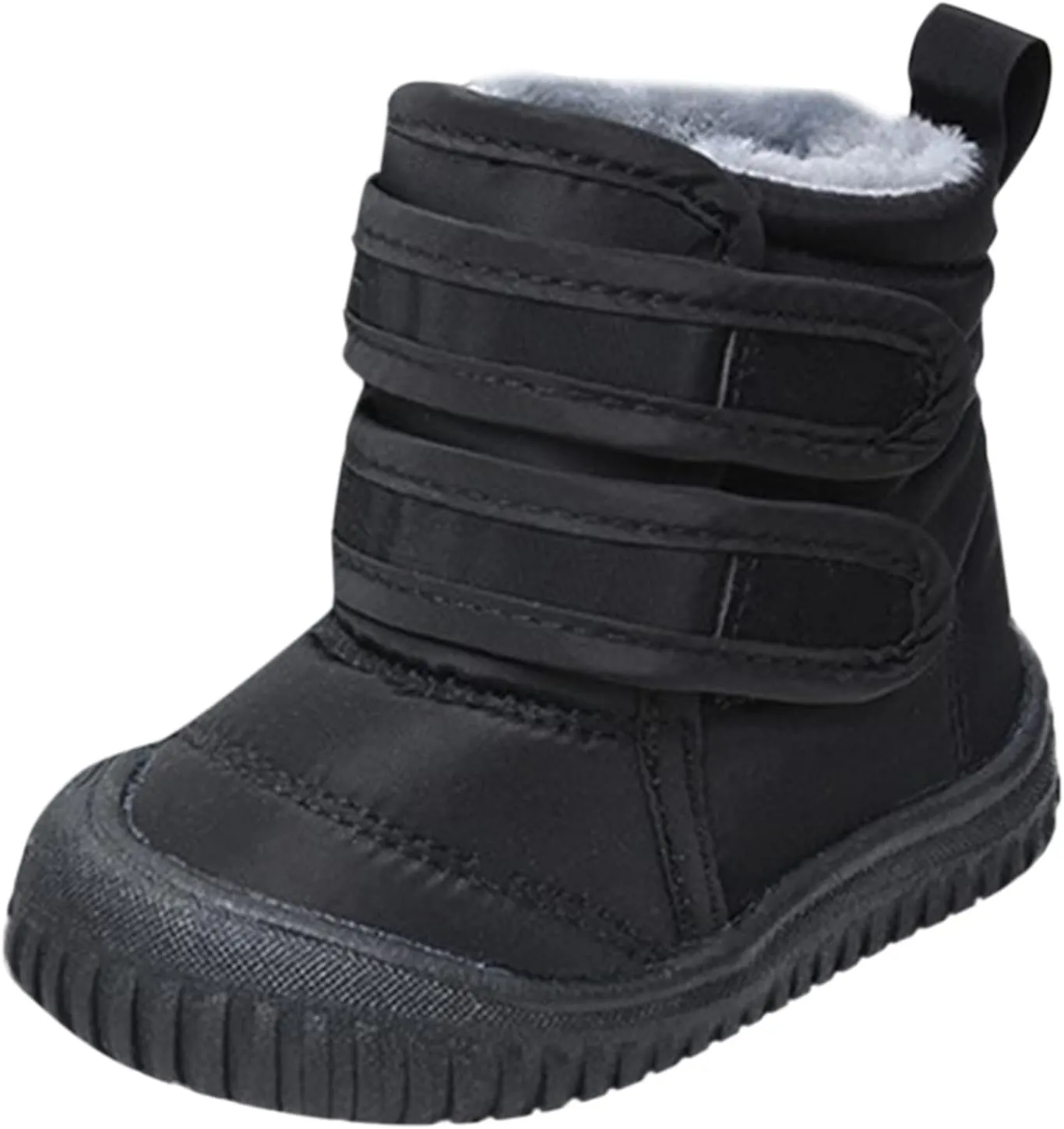 Toddler Snow Boots Double Strap Winter Warm Shoes Baby Faux Fur Lined Soft Fleece Booties with Non-Slip Rubber Sole