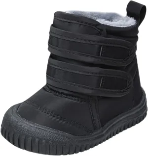 Toddler Snow Boots Double Strap Winter Warm Shoes Baby Faux Fur Lined Soft Fleece Booties with Non-Slip Rubber Sole