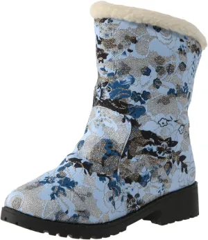 Trendy Printed Warm Boots for Women Fleece Lined Mid Calf Cold Proof Boots Slip On Winter Womens Snow Boots