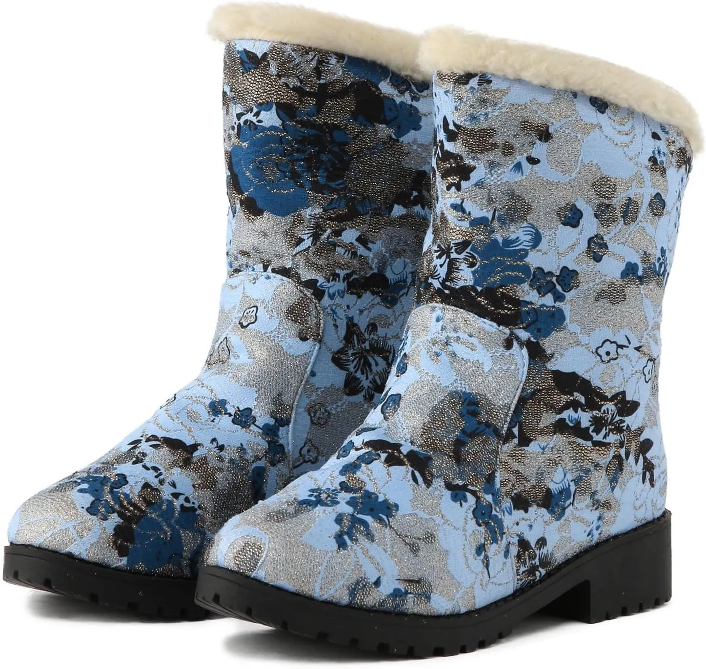 Trendy Printed Warm Boots for Women Fleece Lined Mid Calf Cold Proof Boots Slip On Winter Womens Snow Boots