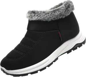 Unisex Women Men Snow Boots Ankle Booties Waterproof Winter Boots Synthetic Leather Side Zip Water Resistant Shoes