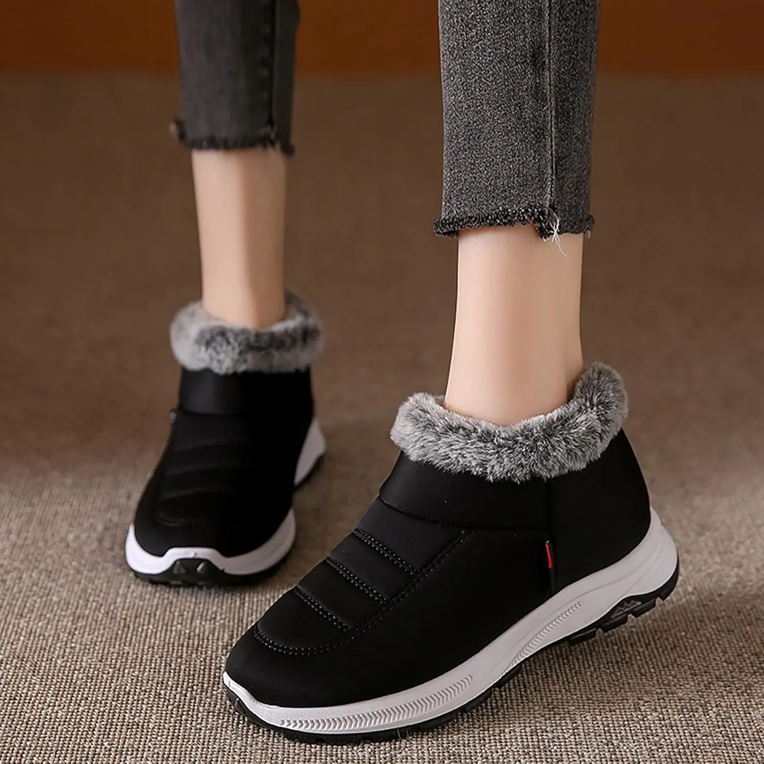 Unisex Women Men Snow Boots Ankle Booties Waterproof Winter Boots Synthetic Leather Side Zip Water Resistant Shoes
