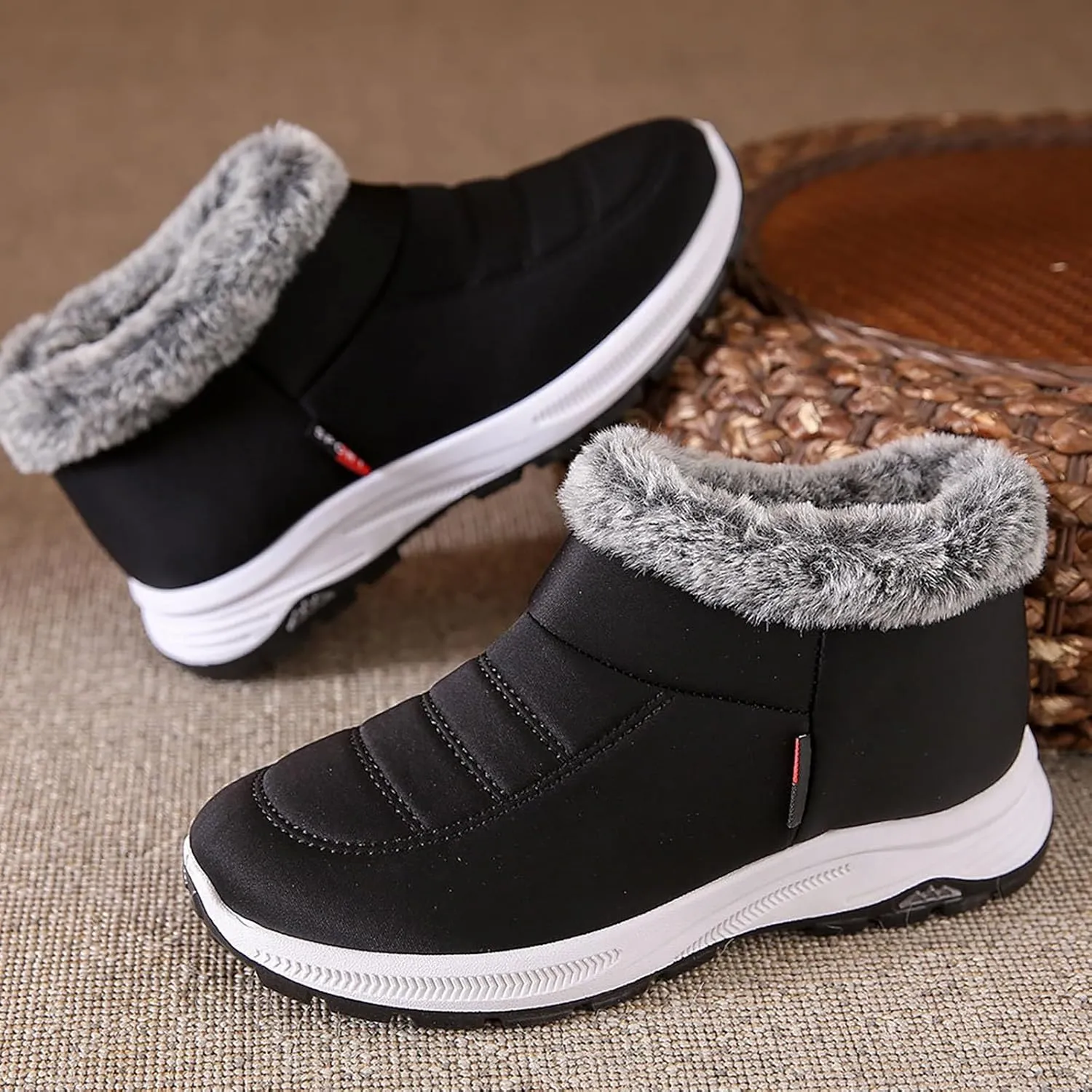 Unisex Women Men Snow Boots Ankle Booties Waterproof Winter Boots Synthetic Leather Side Zip Water Resistant Shoes