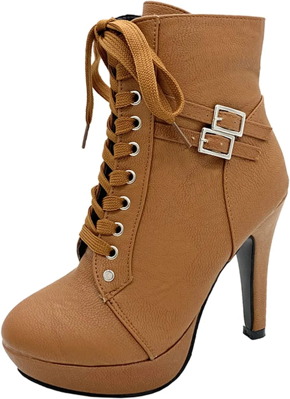 UOQAPRE Womens Ankle High Heel Boots Platform Wedges Chunky High Heels for Women Lace Up Ankle Booties Winter Shoes