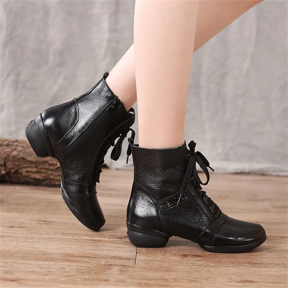 VEACAM High-Top Jazz Shoes for Women Leather Dance Boots Split Sole Ballroom Dancing Trainers Lace Up Platform Teaching Practice Ballroom Shoes