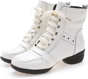 VEACAM High-Top Jazz Shoes for Women Leather Dance Boots Split Sole Ballroom Dancing Trainers Lace Up Platform Teaching Practice Ballroom Shoes