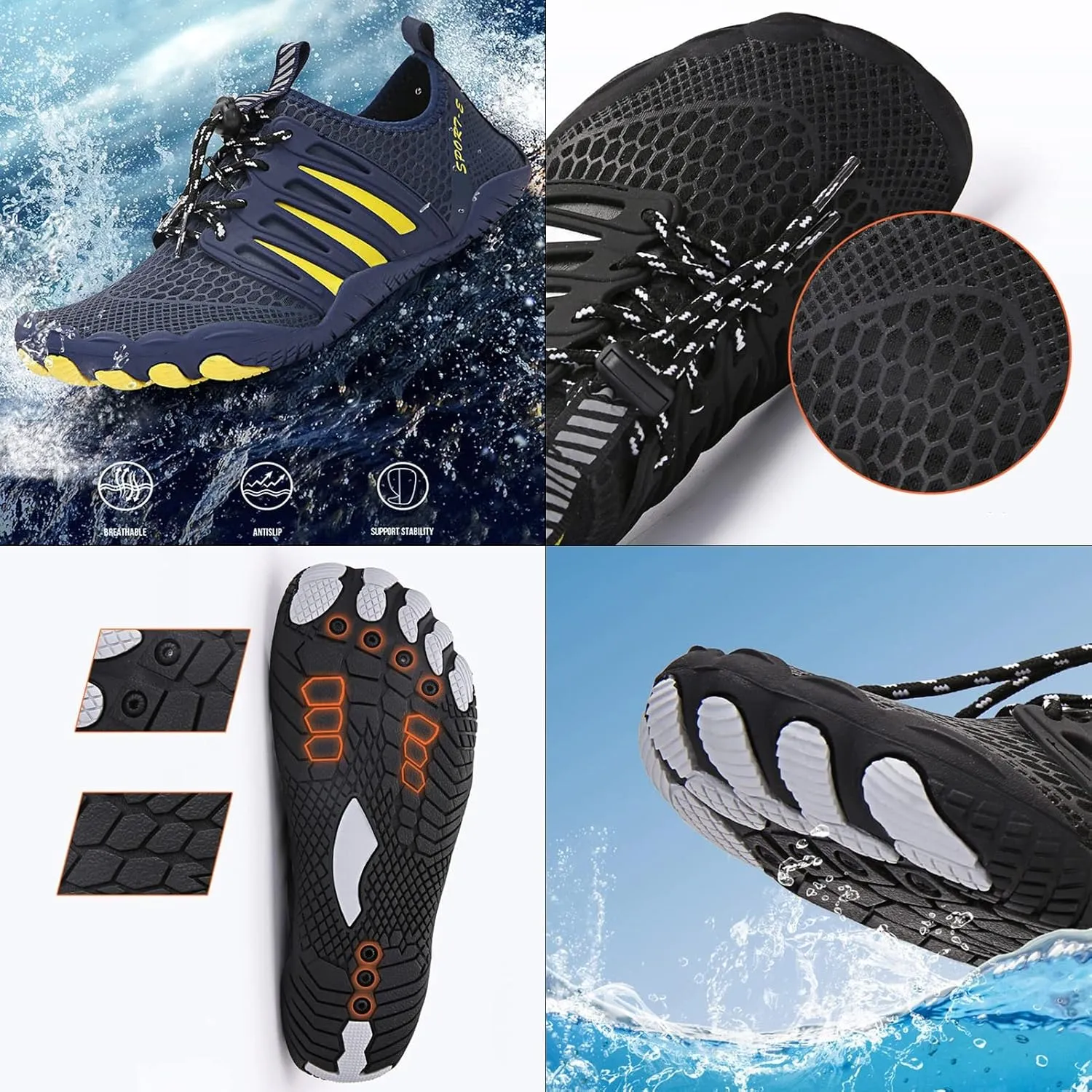Water Shoes Women,Quick Dry Aqua Surf Barefoot Shoes,Comfy Breathable Pool Beach Swim Shoes for Men,Slip Resistant,Adult Unisex,for Boating Fishing Kayaking Yoga