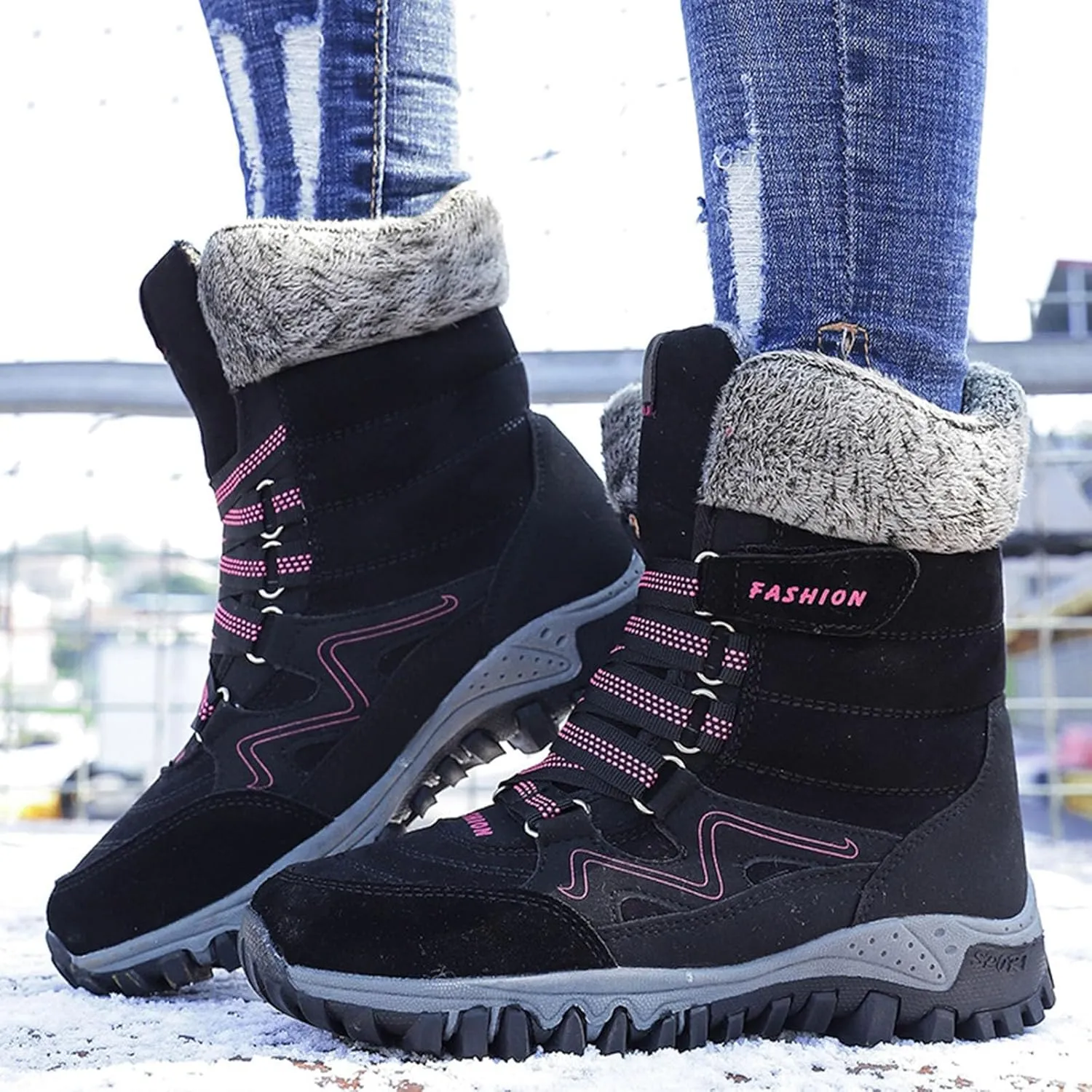 Waterproof Snow Boots Women, Winter Snow Boots Lightweight Warm Faux Fur Lined Mid-Calf Booties Anti-Slip Cold Weather Comfortable Furry Mid Calf Warm Shoes