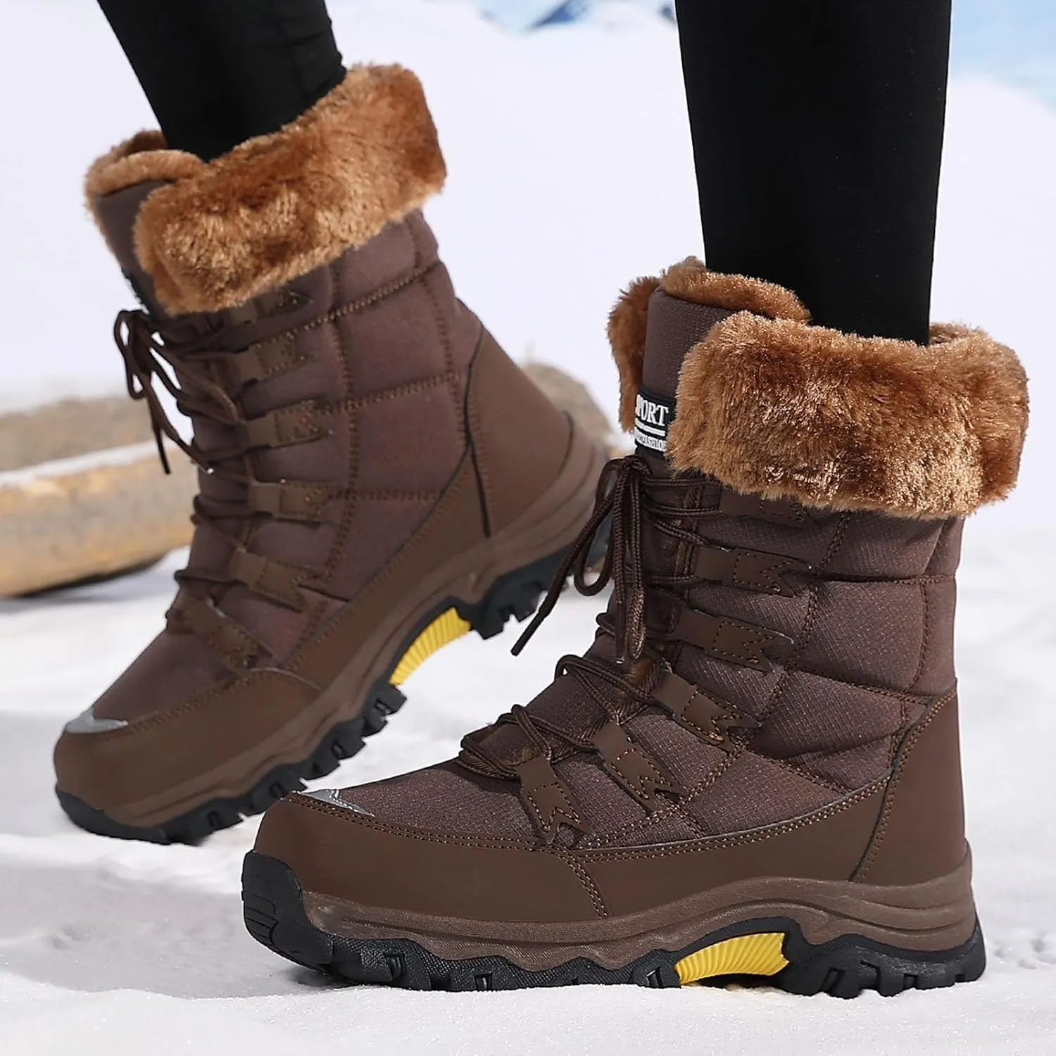 Waterproof Snow Boots Women, Winter Snow Boots Lightweight Warm Faux Fur Lined Mid-Calf Booties Anti-Slip Cold Weather Comfortable Furry Mid Calf Warm Shoes