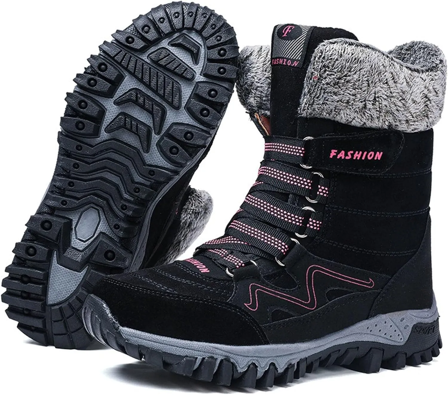 Waterproof Snow Boots Women, Winter Snow Boots Lightweight Warm Faux Fur Lined Mid-Calf Booties Anti-Slip Cold Weather Comfortable Furry Mid Calf Warm Shoes