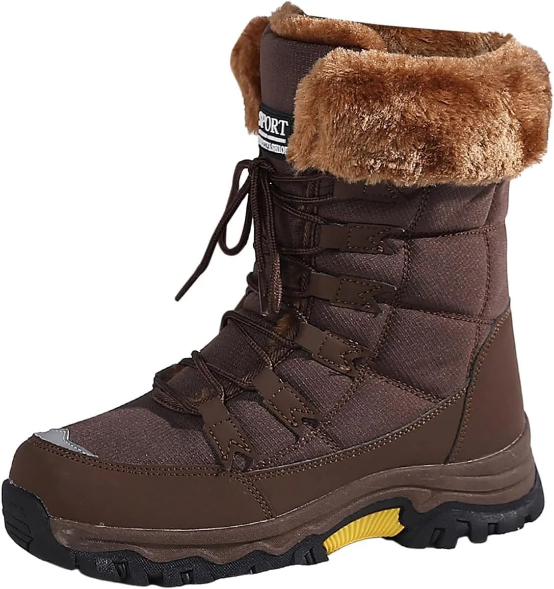 Waterproof Snow Boots Women, Winter Snow Boots Lightweight Warm Faux Fur Lined Mid-Calf Booties Anti-Slip Cold Weather Comfortable Furry Mid Calf Warm Shoes