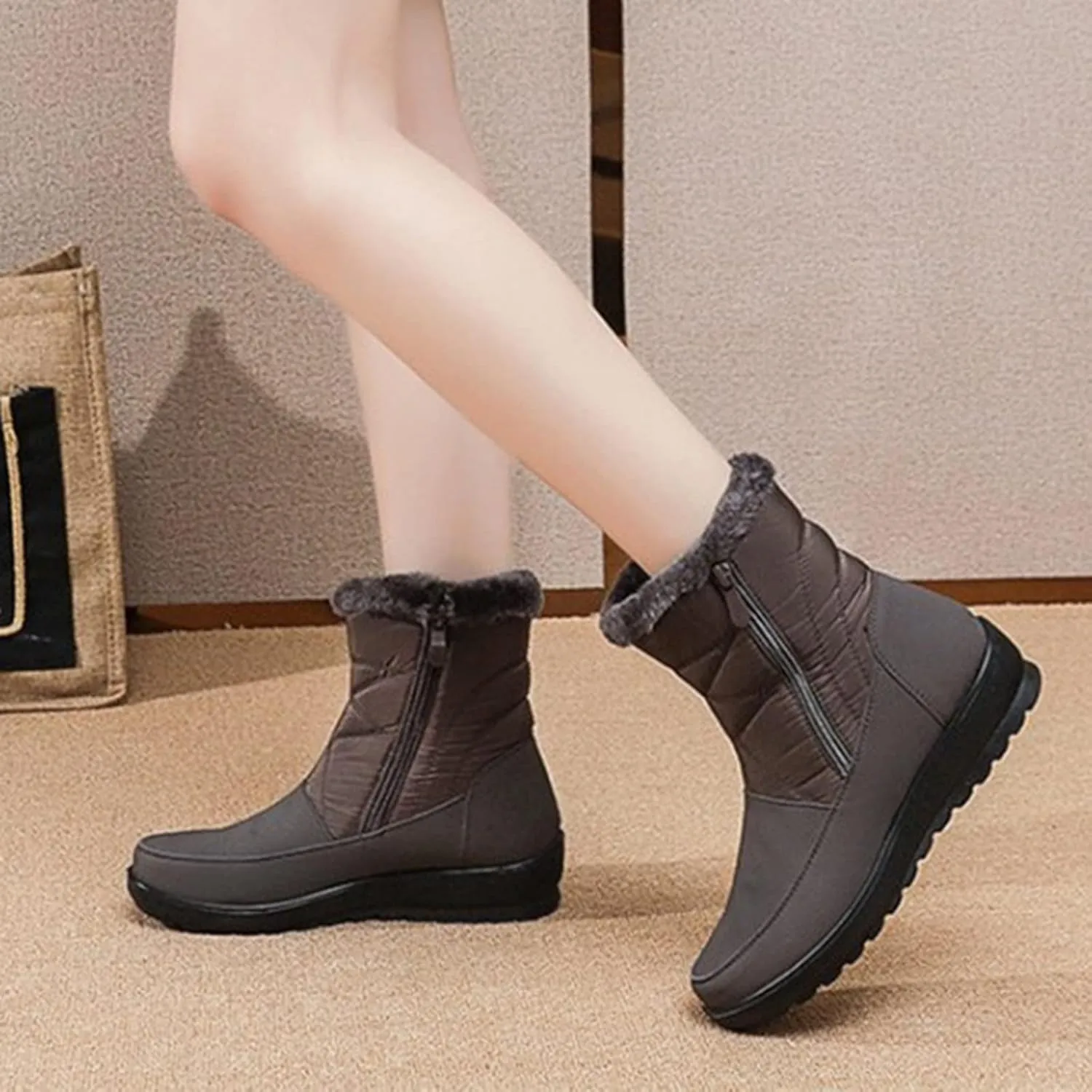 Winter Boots for Women Winter Warm Outdoor Faux Fur Lined Shoes Warm Cozy Short Ankle Booties Lightweight Snow Boot