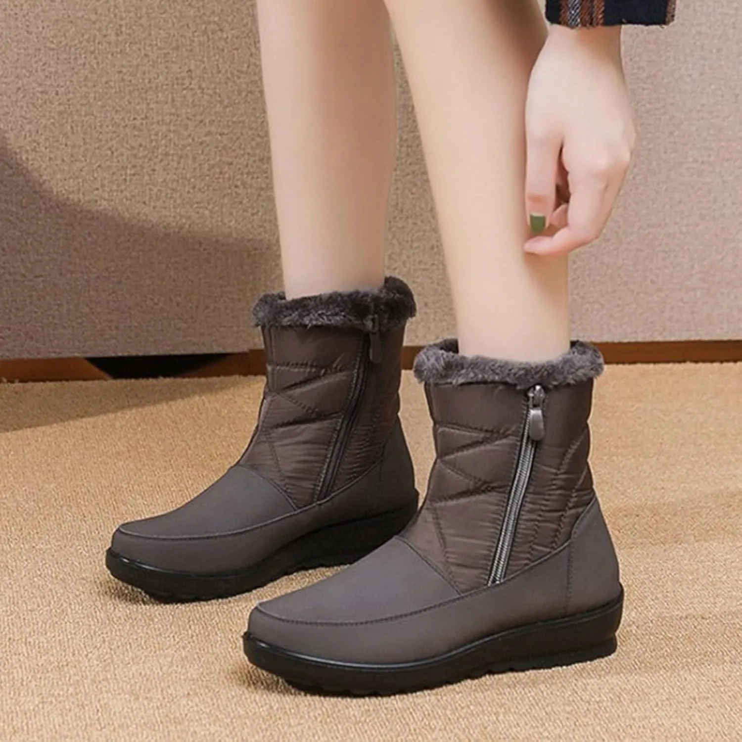 Winter Boots for Women Winter Warm Outdoor Faux Fur Lined Shoes Warm Cozy Short Ankle Booties Lightweight Snow Boot