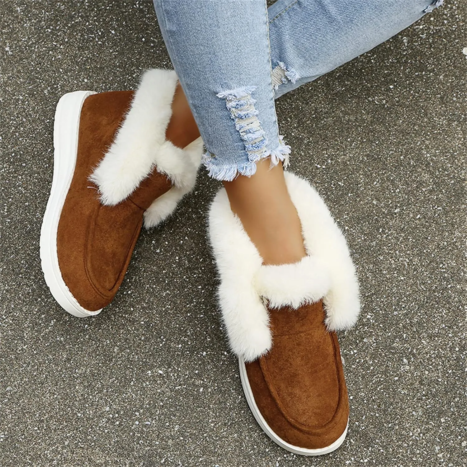 Winter Fashion Boots For Women 2024 Snow Boots Classic Faux Fur Lined Slip On Ankle Boots Casual Warm Loafers Shoes