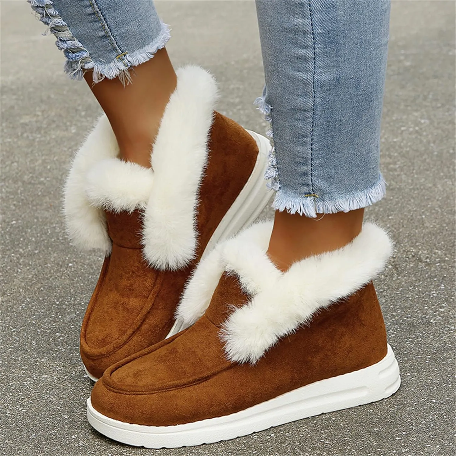 Winter Fashion Boots For Women 2024 Snow Boots Classic Faux Fur Lined Slip On Ankle Boots Casual Warm Loafers Shoes