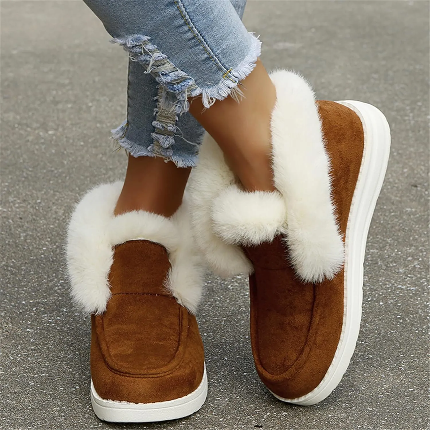 Winter Fashion Boots For Women 2024 Snow Boots Classic Faux Fur Lined Slip On Ankle Boots Casual Warm Loafers Shoes
