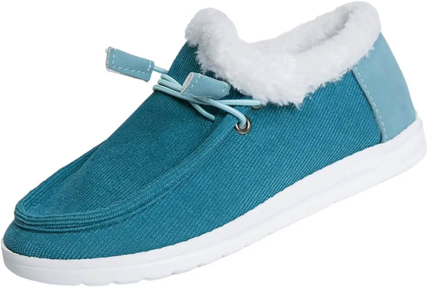 Winter Shoes Women Fleece Lined Low-Top Slip Ons Comfortable Flats Fur Lace Up Loafers Casual Canvas Sneakers