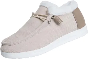 Winter Shoes Women Fleece Lined Low-Top Slip Ons Comfortable Flats Fur Lace Up Loafers Casual Canvas Sneakers