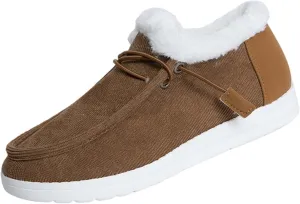Winter Shoes Women Fleece Lined Low-Top Slip Ons Comfortable Flats Fur Lace Up Loafers Casual Canvas Sneakers