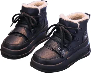 Winter Snow Boots Kids Fr Lined Snow Warm Winter Boots Lce Up Non Slip Ankle Booties Boys Comfortable Fuzzy Boots