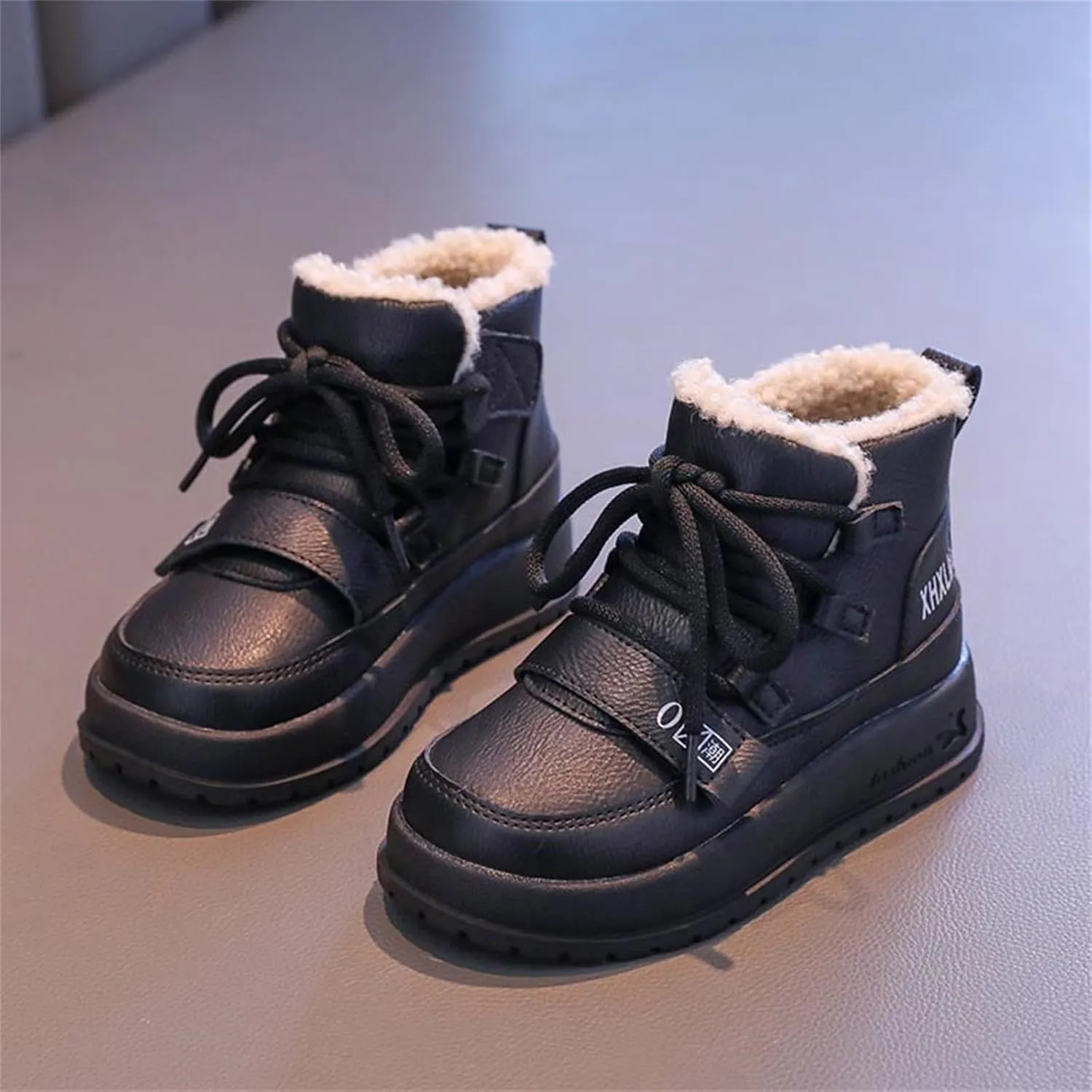 Winter Snow Boots Kids Fr Lined Snow Warm Winter Boots Lce Up Non Slip Ankle Booties Boys Comfortable Fuzzy Boots