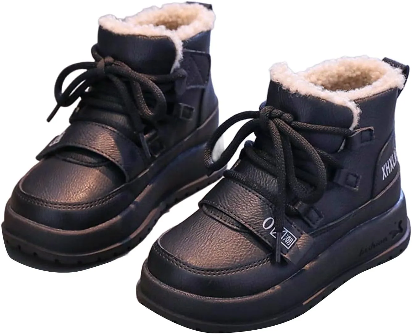 Winter Snow Boots Kids Fr Lined Snow Warm Winter Boots Lce Up Non Slip Ankle Booties Boys Comfortable Fuzzy Boots
