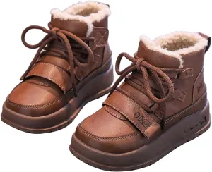 Winter Snow Boots Kids Fr Lined Snow Warm Winter Boots Lce Up Non Slip Ankle Booties Boys Comfortable Fuzzy Boots
