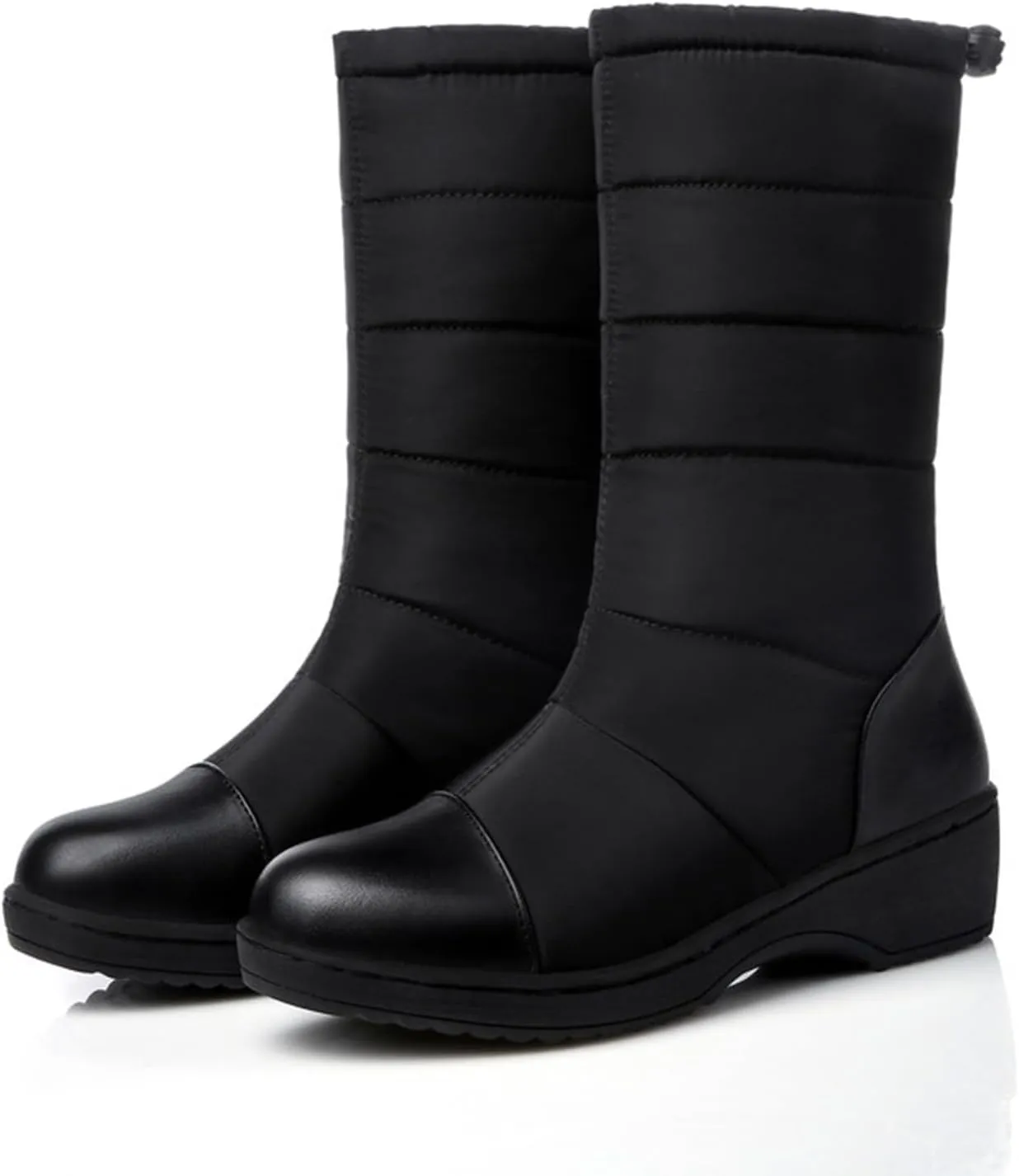 Winter Warm Padded New Flat Bottom Thickened Down Fabric Mid Calf Snow Boots Big Size Womens Fashion Boots Wide